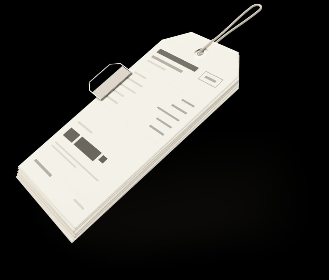 A neat stack of price tags, held by a clip.